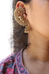 Peacock Leaf White AD Full Ear Jhumkas