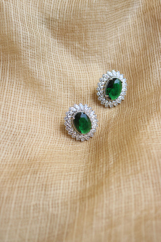 Emerald Oval Silver studs