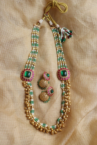 Kundan Beads Maala Set with Jhumkas
