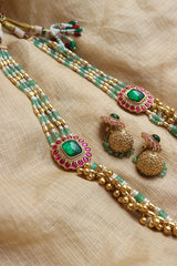 Kundan Beads Maala Set with Jhumkas