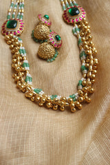 Kundan Beads Maala Set with Jhumkas