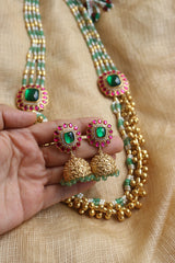 Kundan Beads Maala Set with Jhumkas