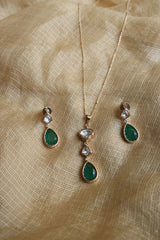 Emerald Polki Drop Pendant Set