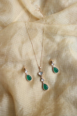 Emerald Polki Drop Pendant Set
