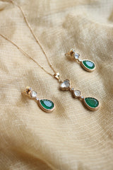 Emerald Polki Drop Pendant Set