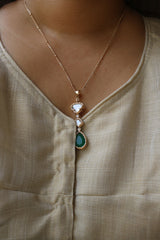 Emerald Polki Drop Pendant Set
