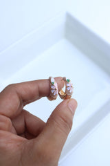 Peach Flower Enamel Bali Earrings