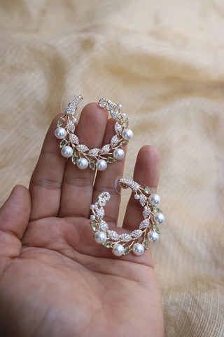 AD Pearl Leaf Tiara Earrings