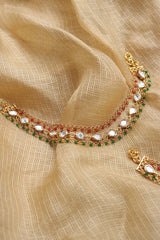 Kundan Ruby Green Beads Ear chain