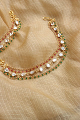 Kundan Ruby Green Beads Ear chain