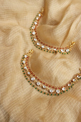 Kundan Ruby Green Beads Ear chain