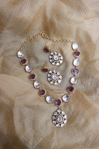 Polki Wine Pendant Set