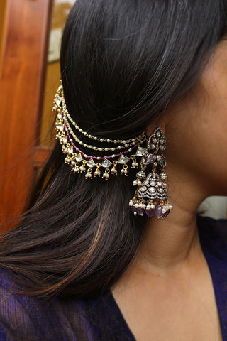 Kundan Ruby Tri Ear Chain
