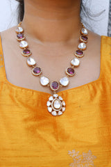 Polki Wine Pendant Set