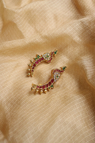 Peacock Ruby Green Ear cuffs