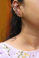 Peacock Ruby Green Ear cuffs