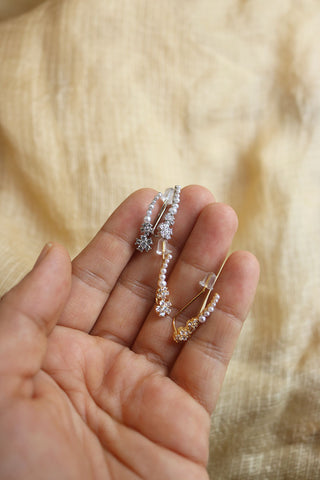 Delicate Flower Pearl AD Slide Earrings
