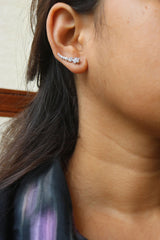 Delicate Flower Pearl AD Slide Earrings