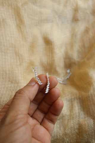Delicate Leaf pearl Slide Earrings