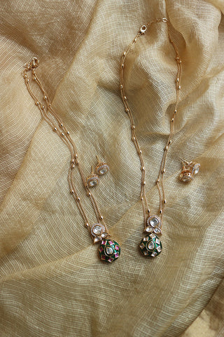 Enamel Polki Pendant Set