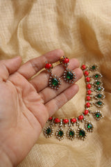 Coral Emerald Necklace Set