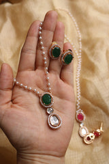 Pearl Oval Pendant Chain Set