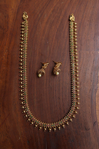 Ruby Green Dots Necklace with Jhumkas