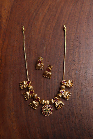 Ruby Flower Haathi Necklace