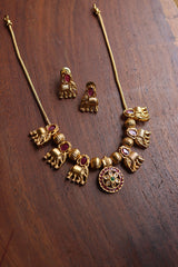 Ruby Flower Haathi Necklace