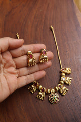 Ruby Flower Haathi Necklace
