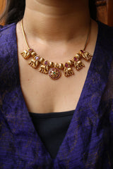 Ruby Flower Haathi Necklace