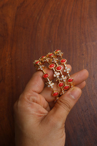 Set of 4 Coral Flower Bangles