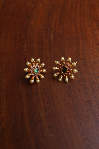 Oval Spokes Ruby Green Studs