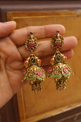 Enamel Lakshmi Double Jhumka Earrings