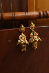 Enamel Lakshmi Double Jhumka Earrings