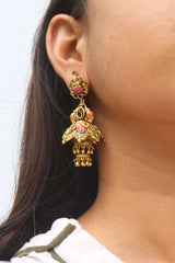 Enamel Lakshmi Double Jhumka Earrings