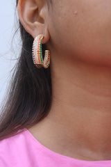 AD Multi Stone Hoop Earrings