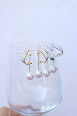 AD Front Back Curve Pearl Earrings