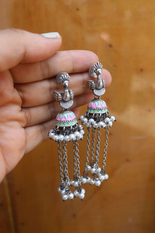 Birdie Enamel Jhumkas