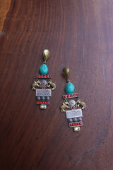 Coral Haathi Turquoise Earrings