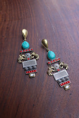 Coral Haathi Turquoise Earrings