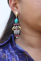 Coral Haathi Turquoise Earrings