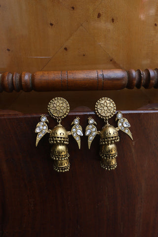 Kundan Step Bird Jhumkas