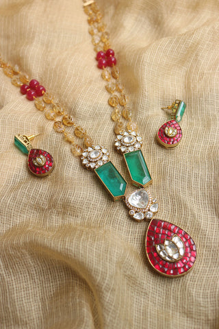 Emerald Ruby Beaded Lotus Set