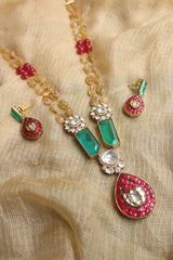 Emerald Ruby Beaded Lotus Set
