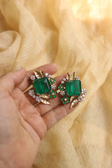 Statement Emerald Leaf Studs