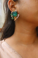 Statement Emerald Leaf Studs