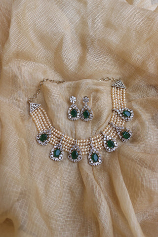 Emeralds Yellow Pearls Necklace