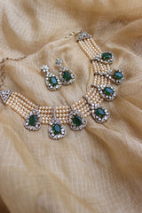 Emeralds Yellow Pearls Necklace