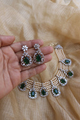 Emeralds Yellow Pearls Necklace